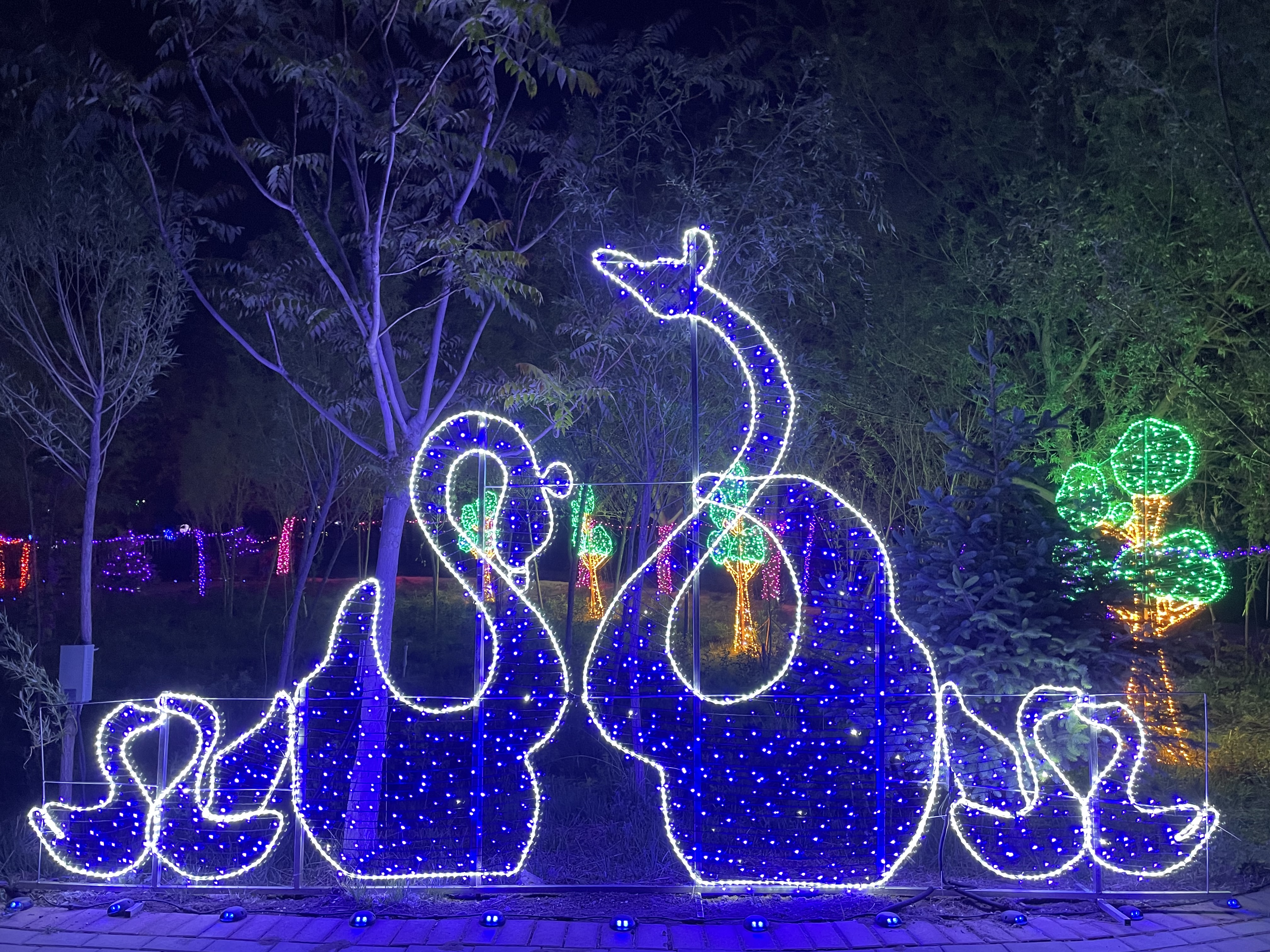 夜游灯光美陈北极光灯光节恐龙展暖场互动道具