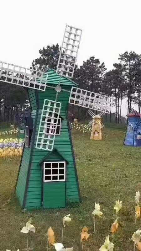 荷兰风车户外景观防腐木立体风车