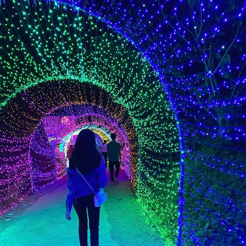 户外大型灯光节定制时光隧道七彩变色霓虹灯景区商场灯光暖场亮化