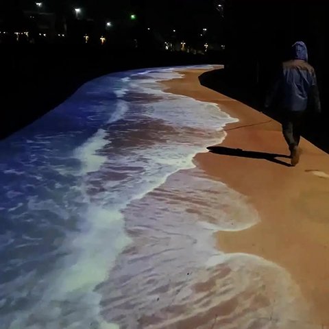 3D全息沉浸式互动海浪沙滩投影脚印 虚拟海滩全息餐厅