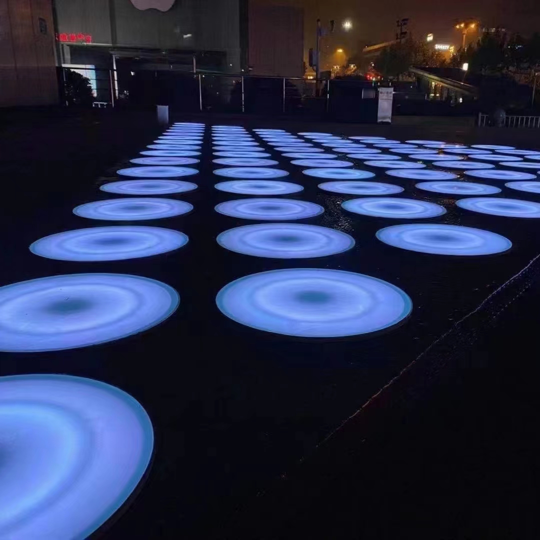 LED人体感应圆形地砖灯公园景区互动地埋灯户外发光发声踩地灯