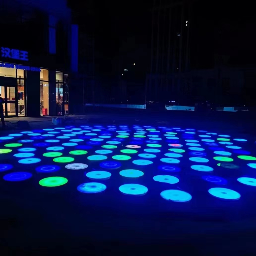 LED人体感应圆形地砖灯公园景区互动地埋灯户外发光发声踩地灯