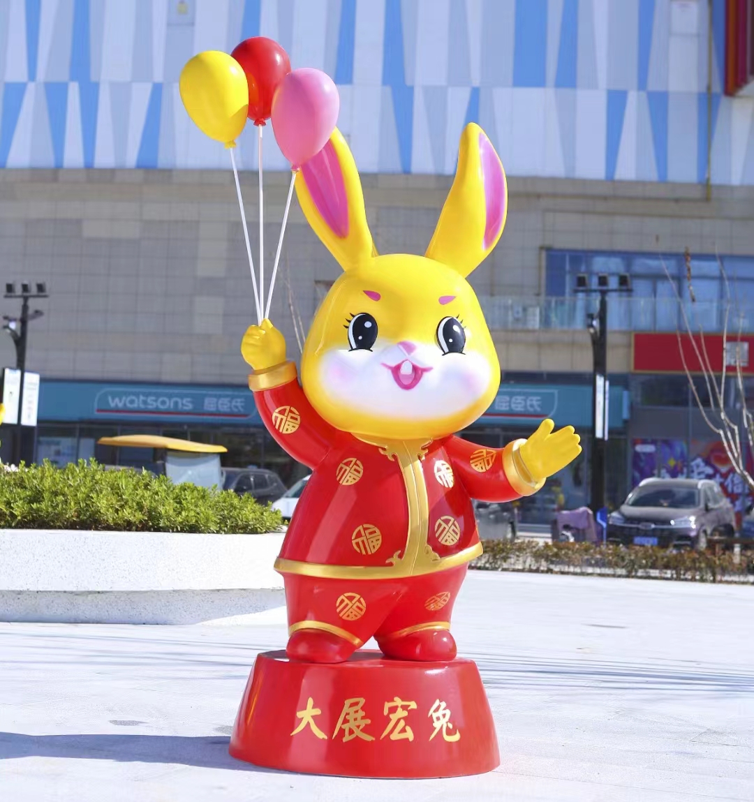 新年摆件 玻璃钢新春兔