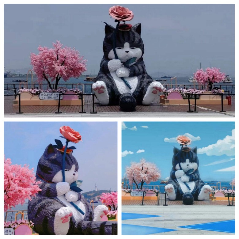 莆田大型植绒猫雕塑 大尾巴可爱动物摆件