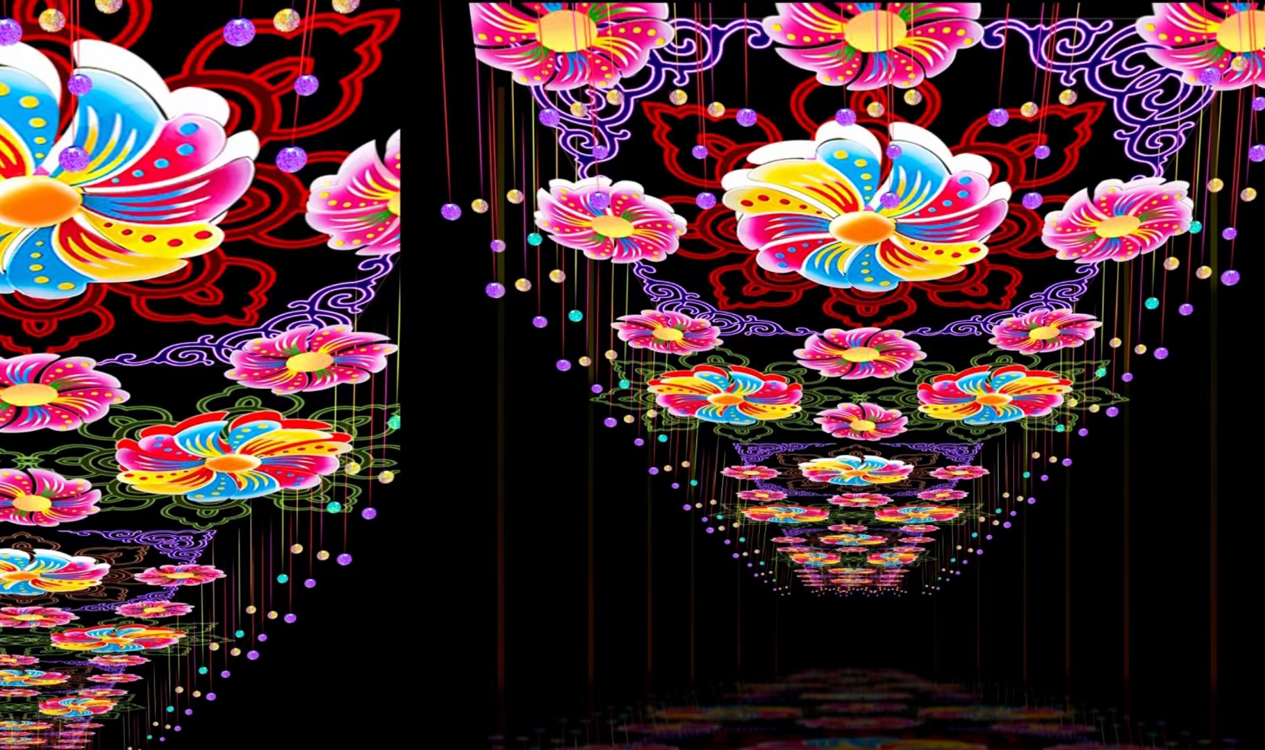 动感天幕隧道灯饰画星球灯霓虹灯古诗词花灯天幕七彩变色球灯天幕