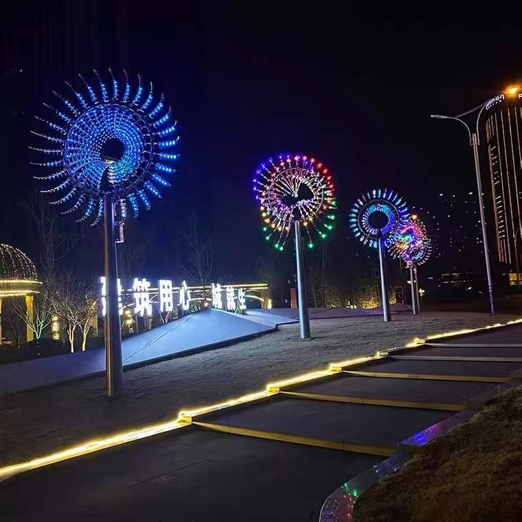 风动雕塑不锈钢景观雕塑不夜城灯光网红景观灯