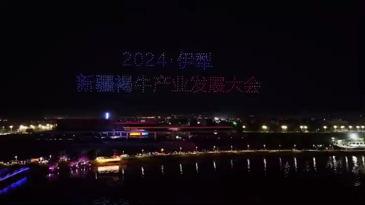 新疆褐牛 赛牛大会500架无人机表演