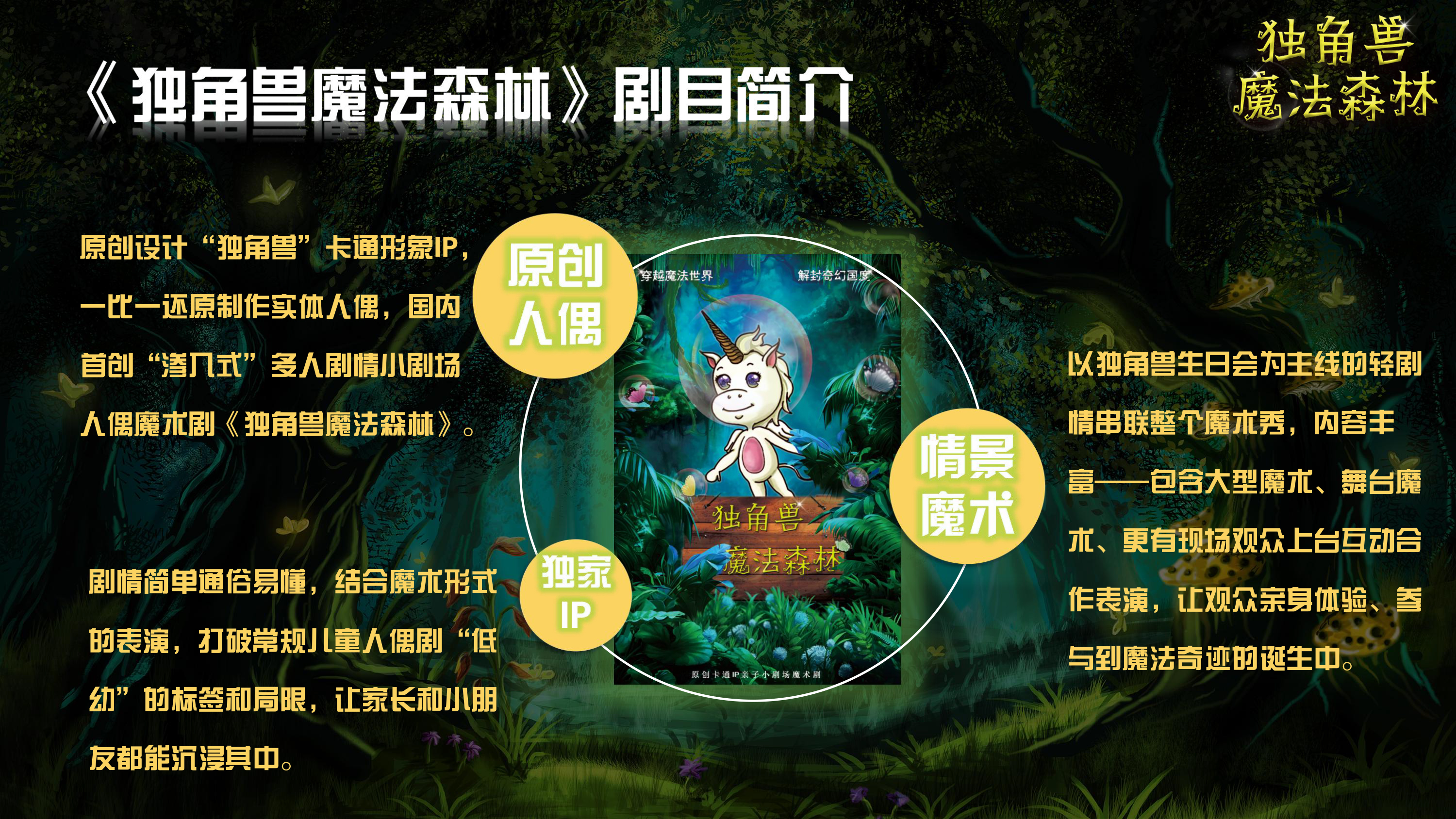 《独角兽魔法森林》原创卡通形象IP亲子魔术剧 商场游乐园策划