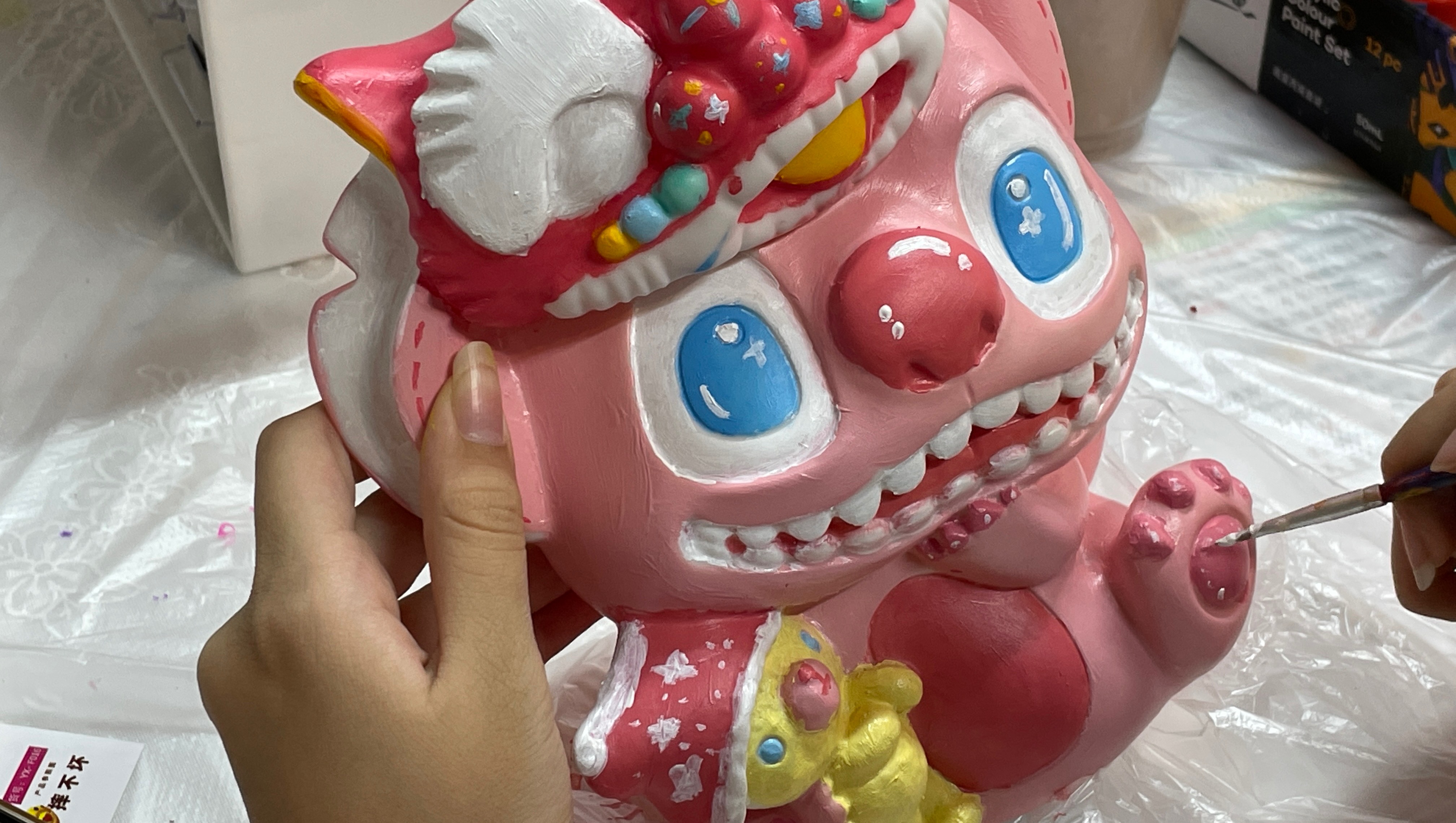 流体熊肌理画奶油胶石膏娃娃古风国潮diy