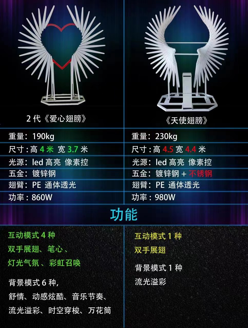 网红体感互动发光翅膀
