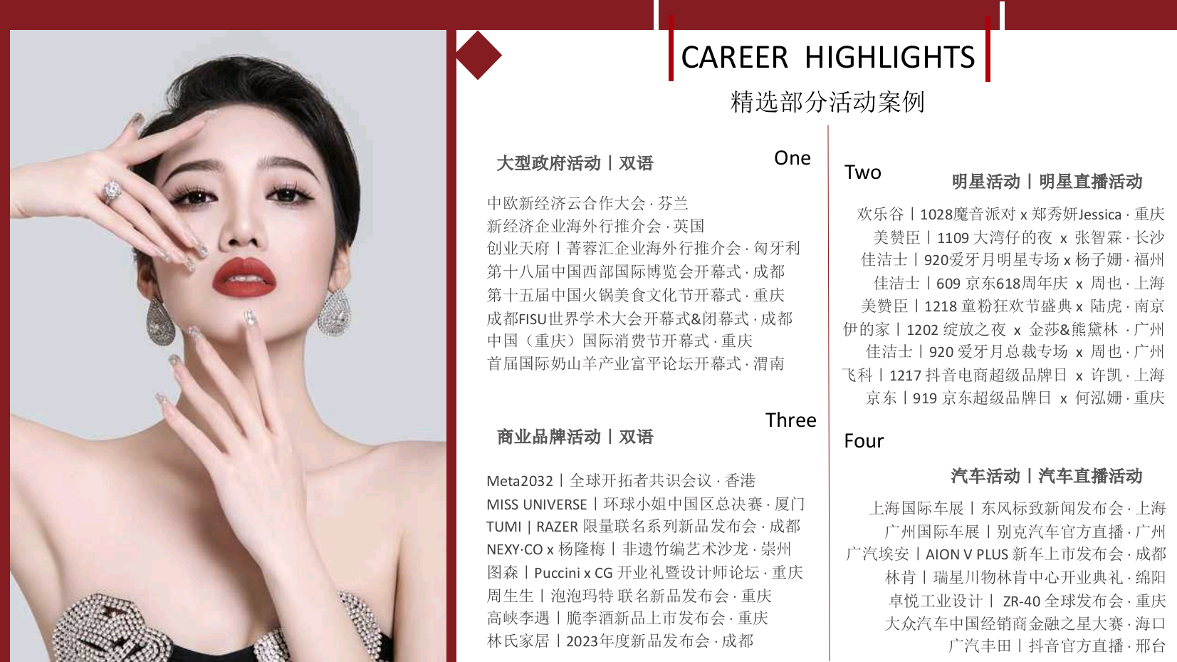 资深双语主持人佳丽（常驻地重庆）
