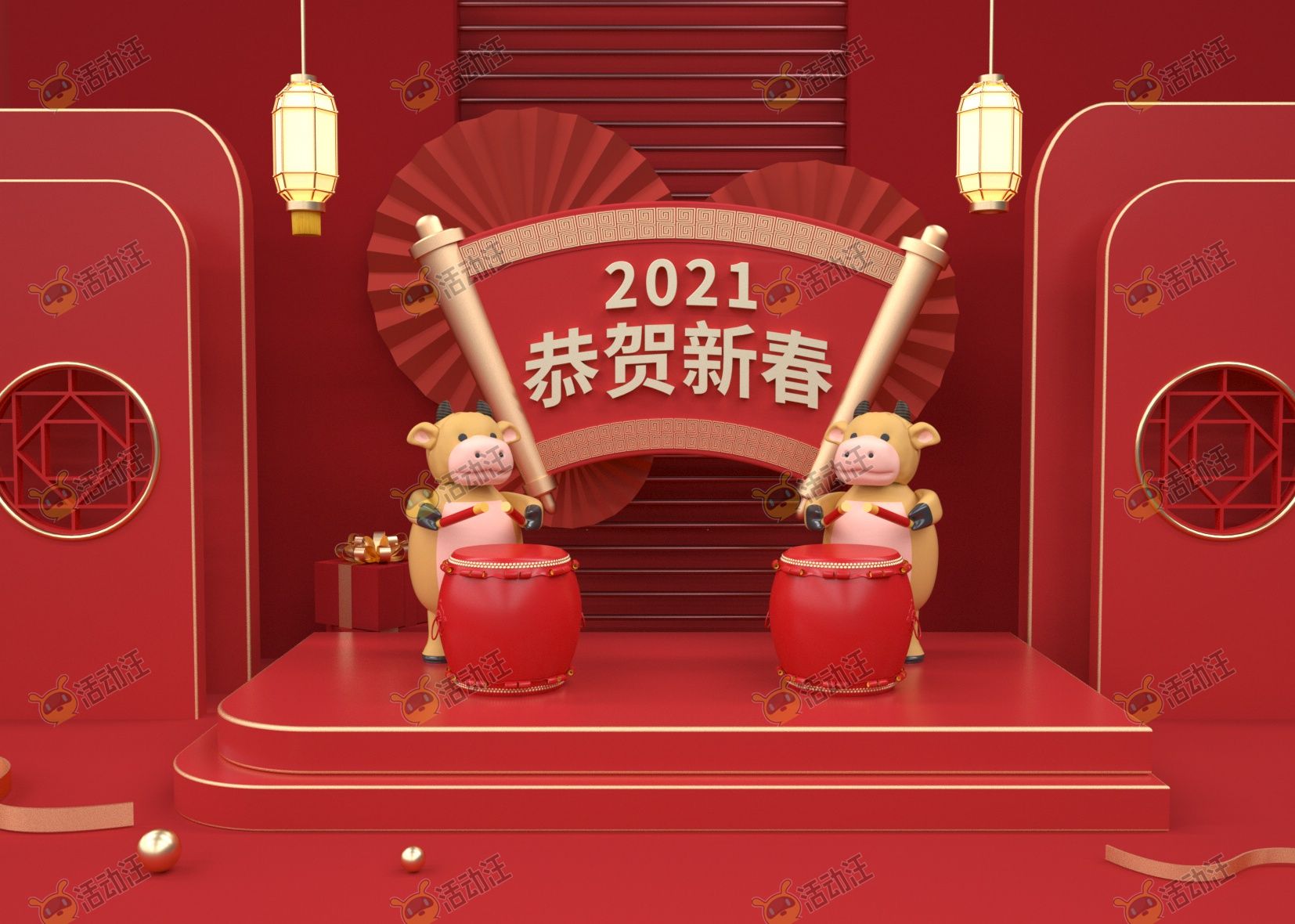 2021牛年春节年画c4d场景