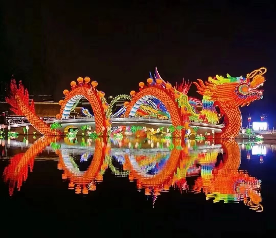 中国龙，春节花灯灯会中国龙灯组