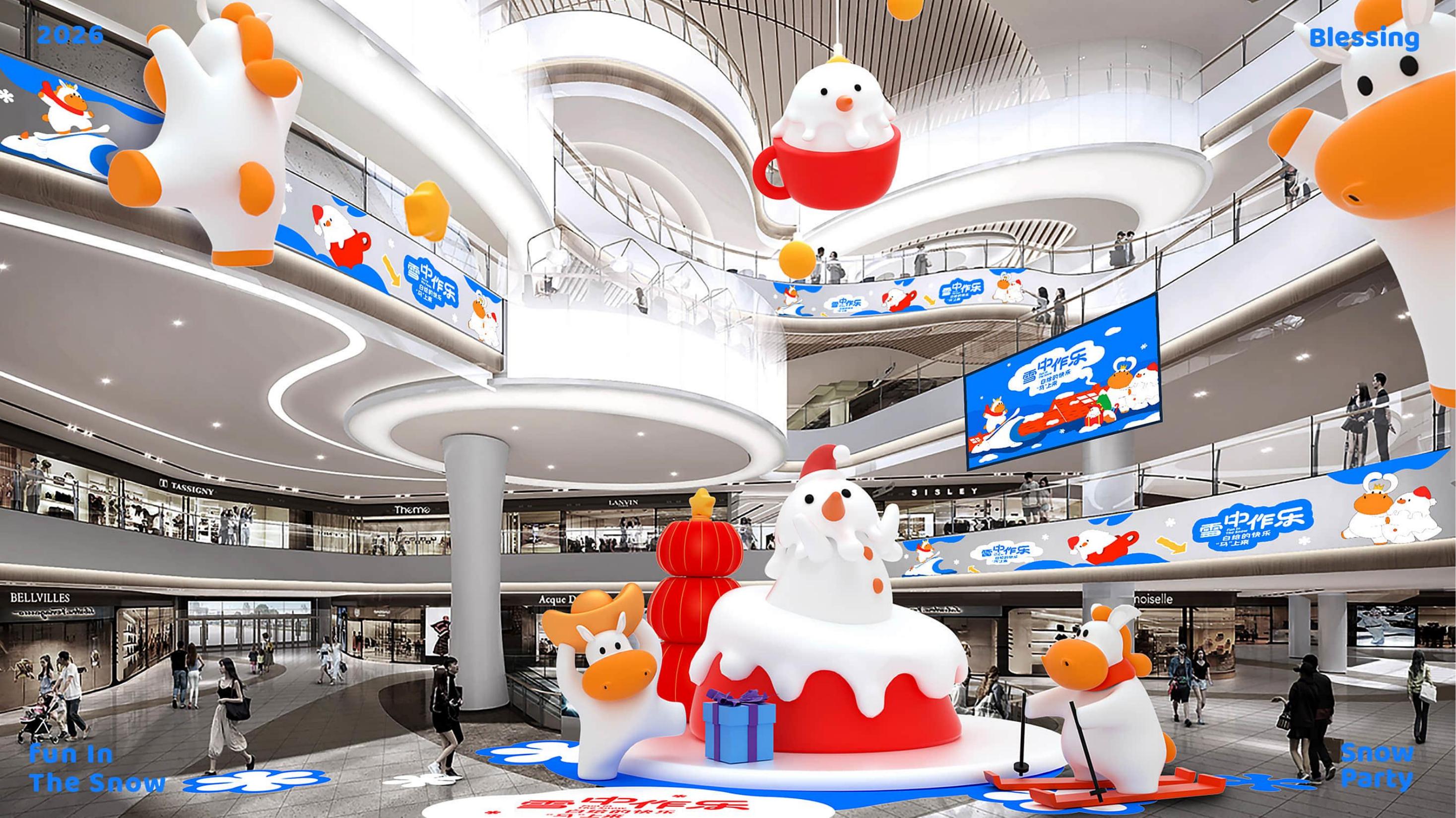 雪中作乐-白马王子与雪人