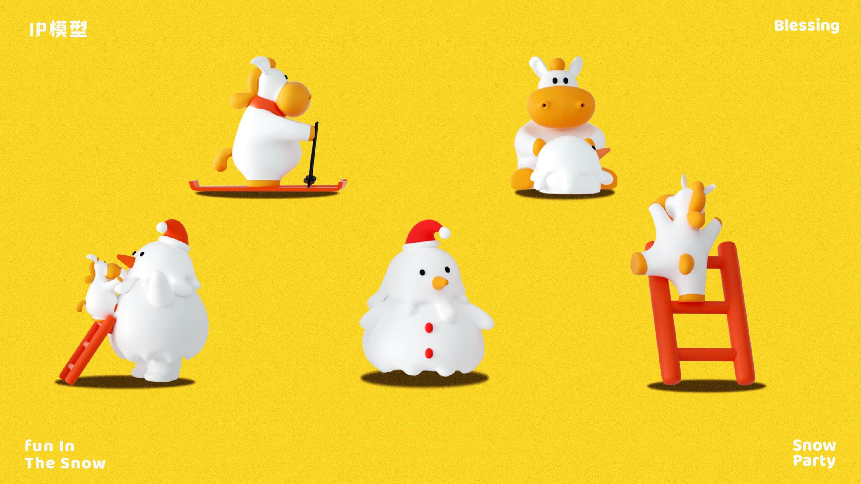 雪中作乐-白马王子与雪人