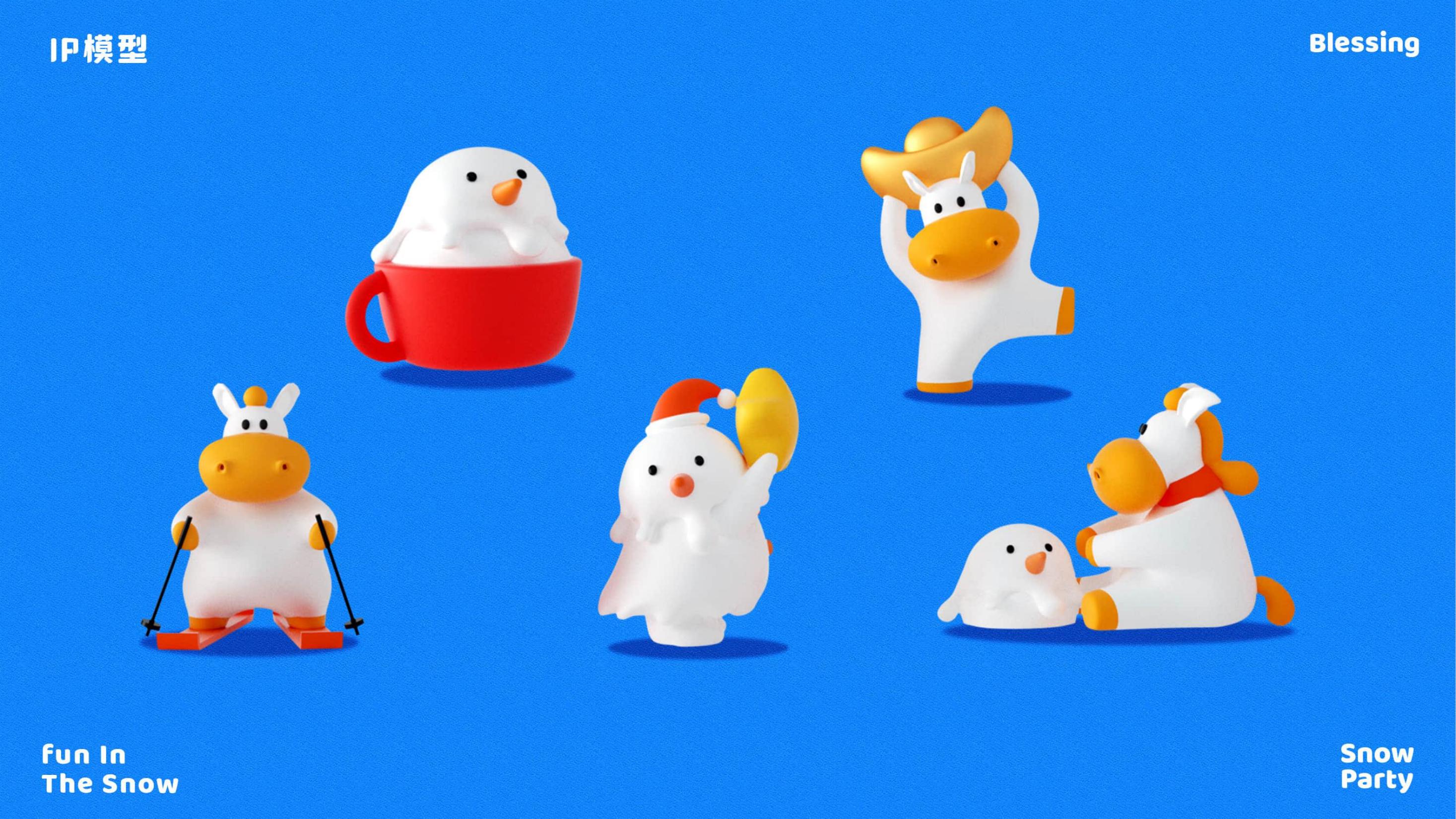 雪中作乐-白马王子与雪人