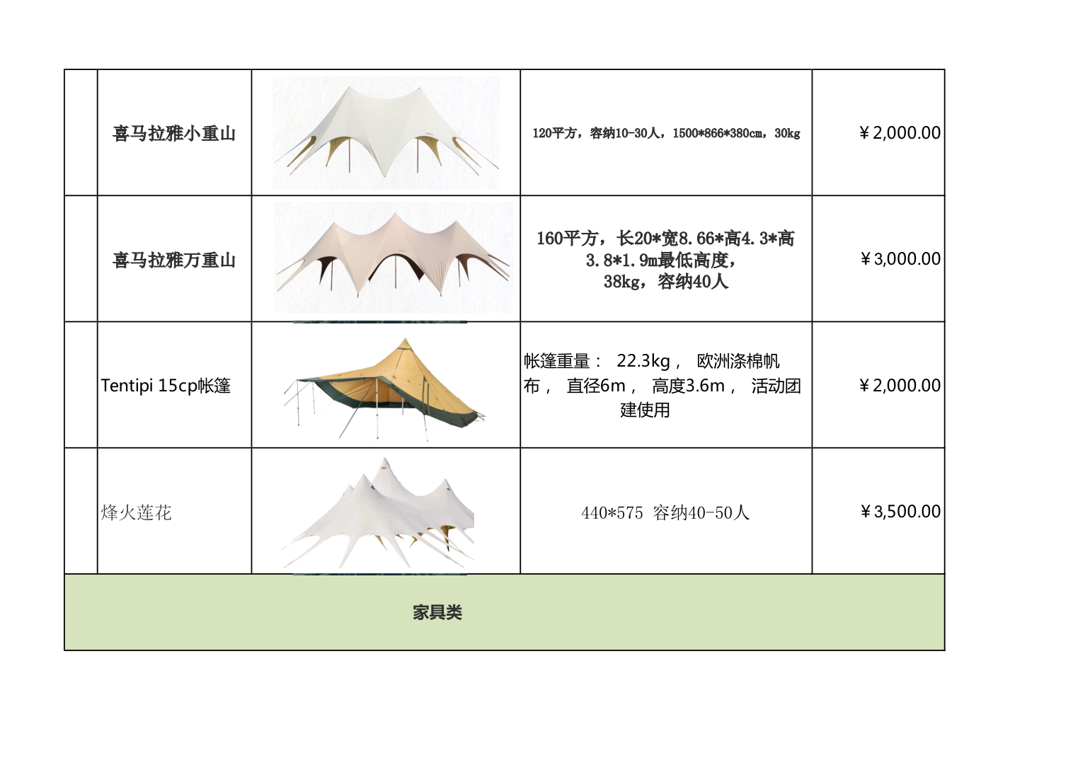 全国范围户外露营装备租赁